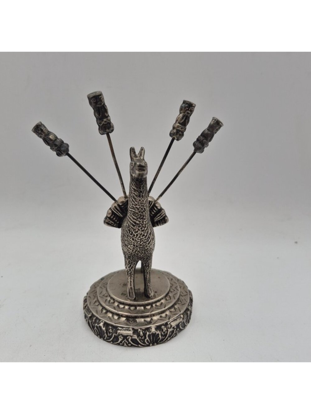 Vintage Peruvian Metal Llama Hors D’Oeuvre Appetizer Pick Holder Figurine